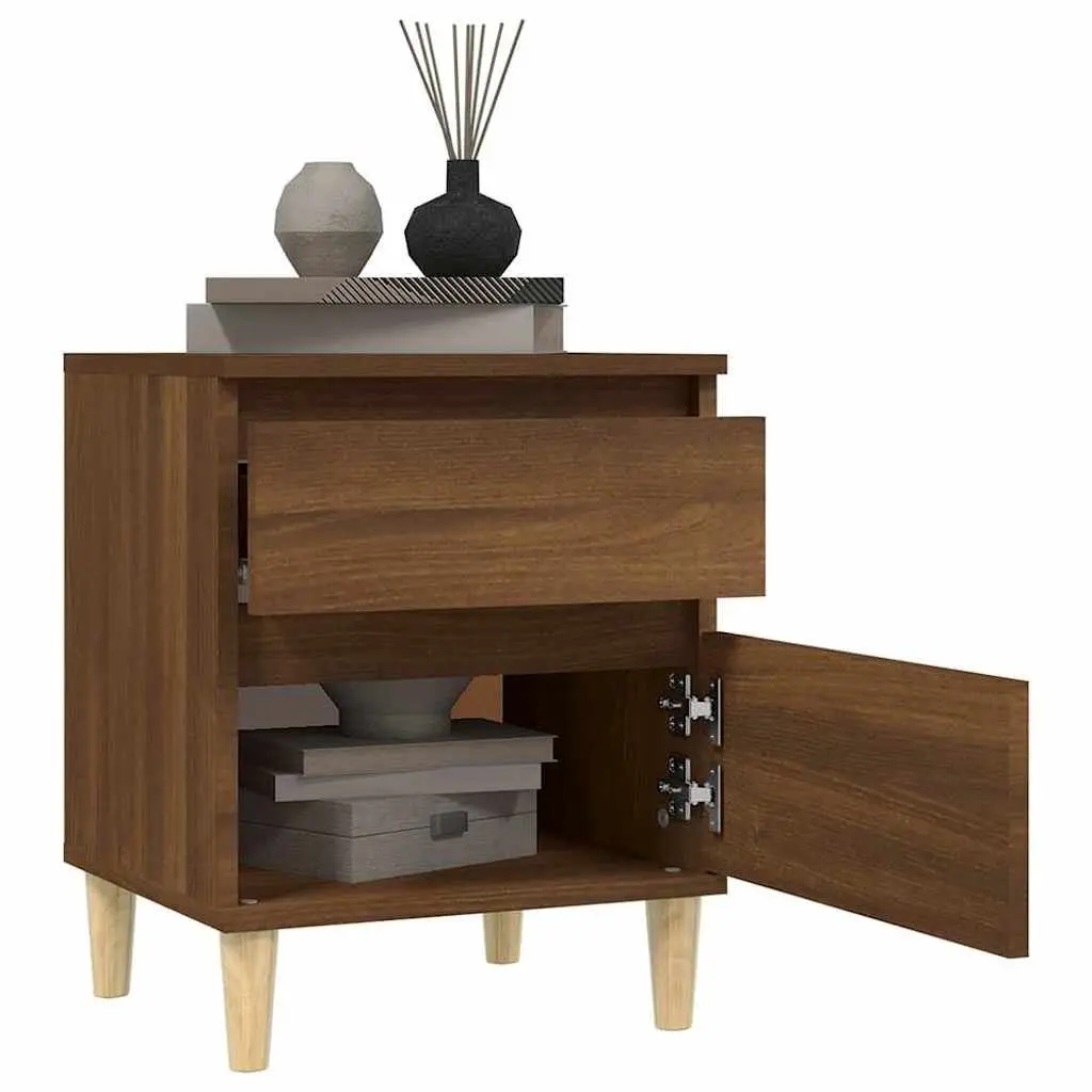 Bedside Tables Storage Cabinets Pair Brown Oak 40x35x50cm