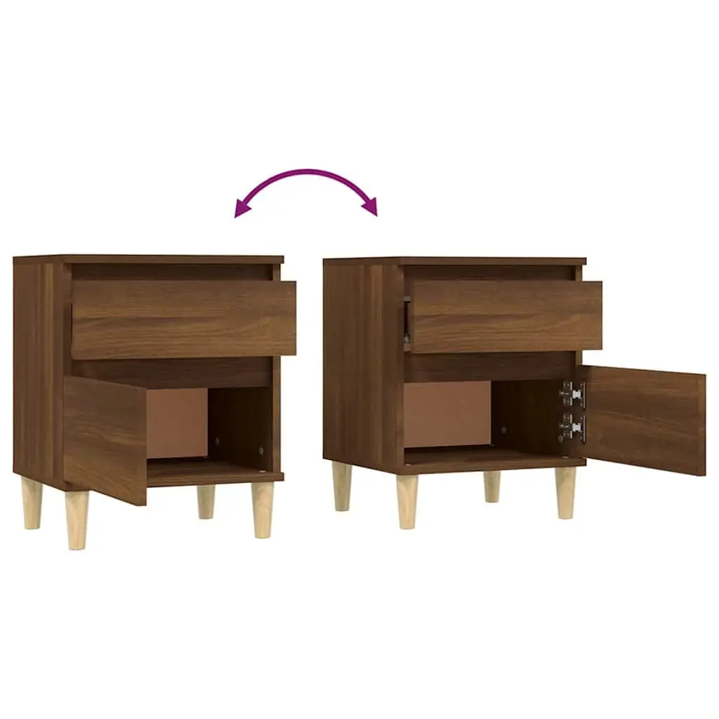 Bedside Tables Storage Cabinets Pair Brown Oak 40x35x50cm