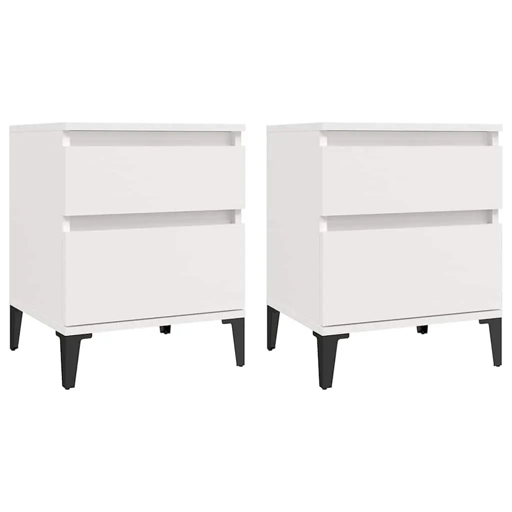Bedside Cabinets Storage 2 pcs White Engineered Wood Bedroom Nightstands
