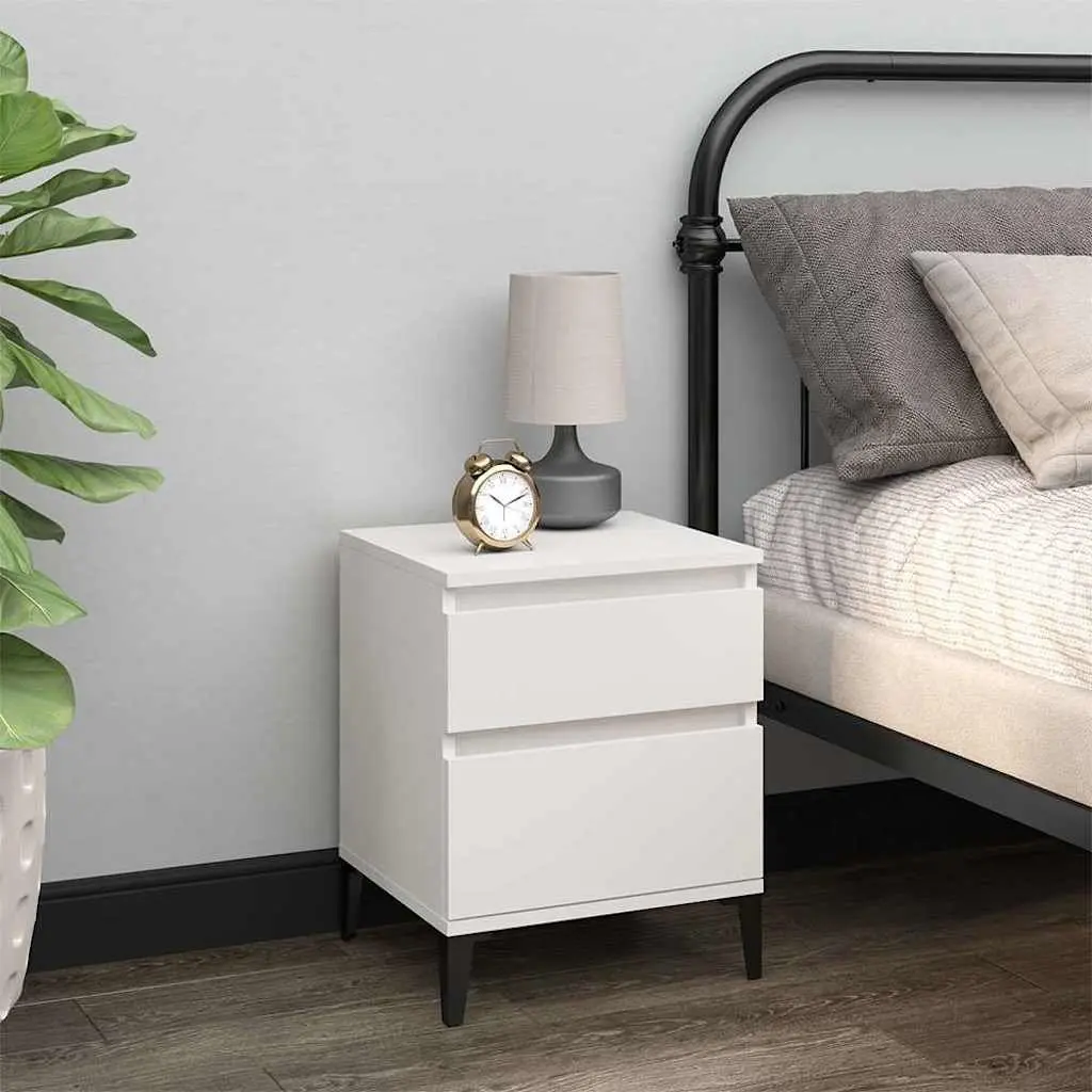Bedside Cabinets Storage 2 pcs White Engineered Wood Bedroom Nightstands