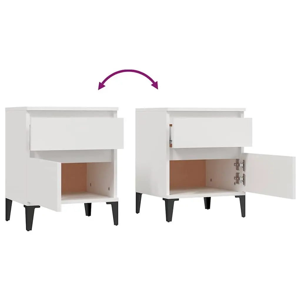 Bedside Cabinets Storage 2 pcs White Engineered Wood Bedroom Nightstands