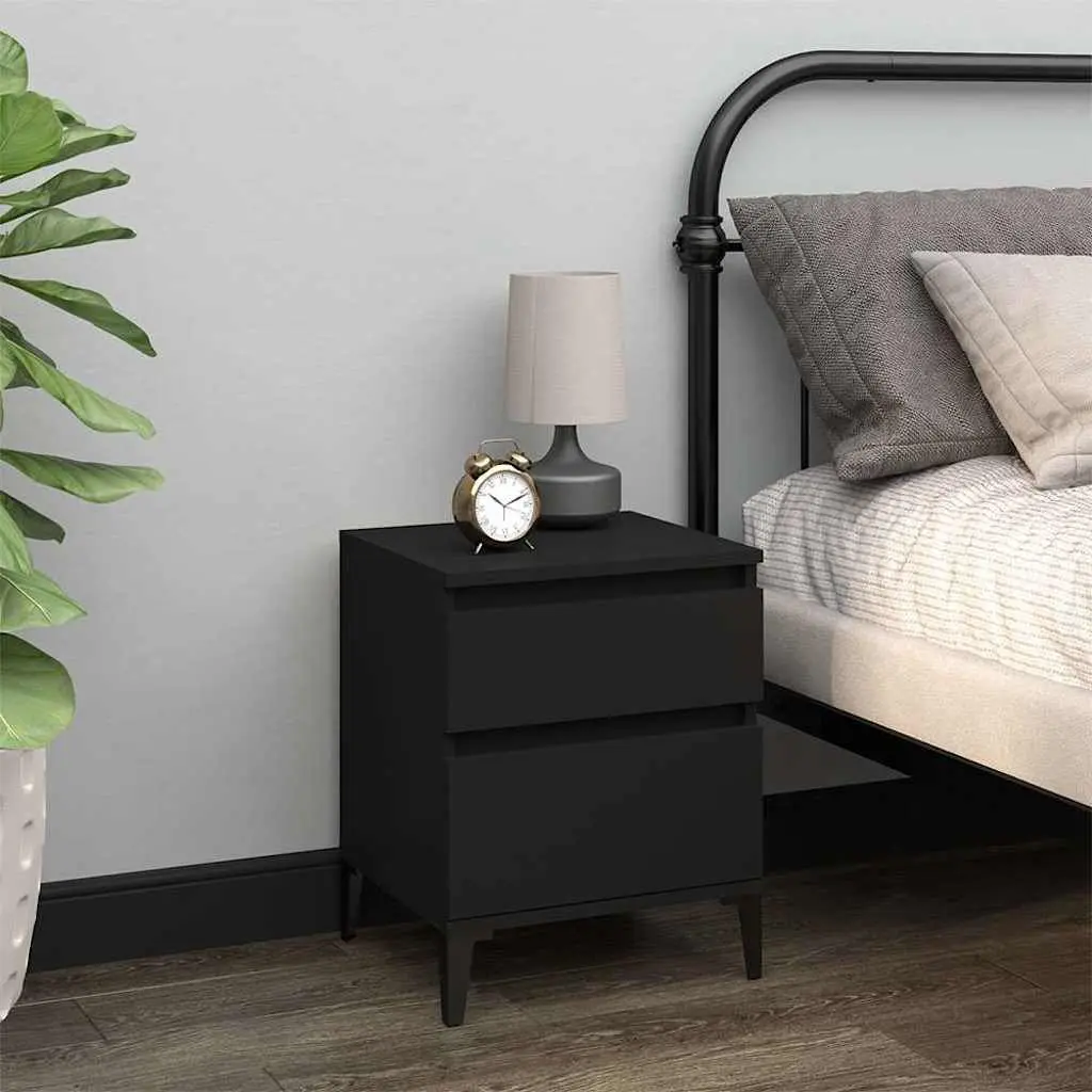 Bedside Cabinets Storage Lockers 2 pcs Black Bedroom Nightstands