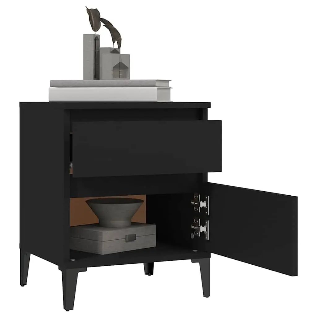Bedside Cabinets Storage Lockers 2 pcs Black Bedroom Nightstands