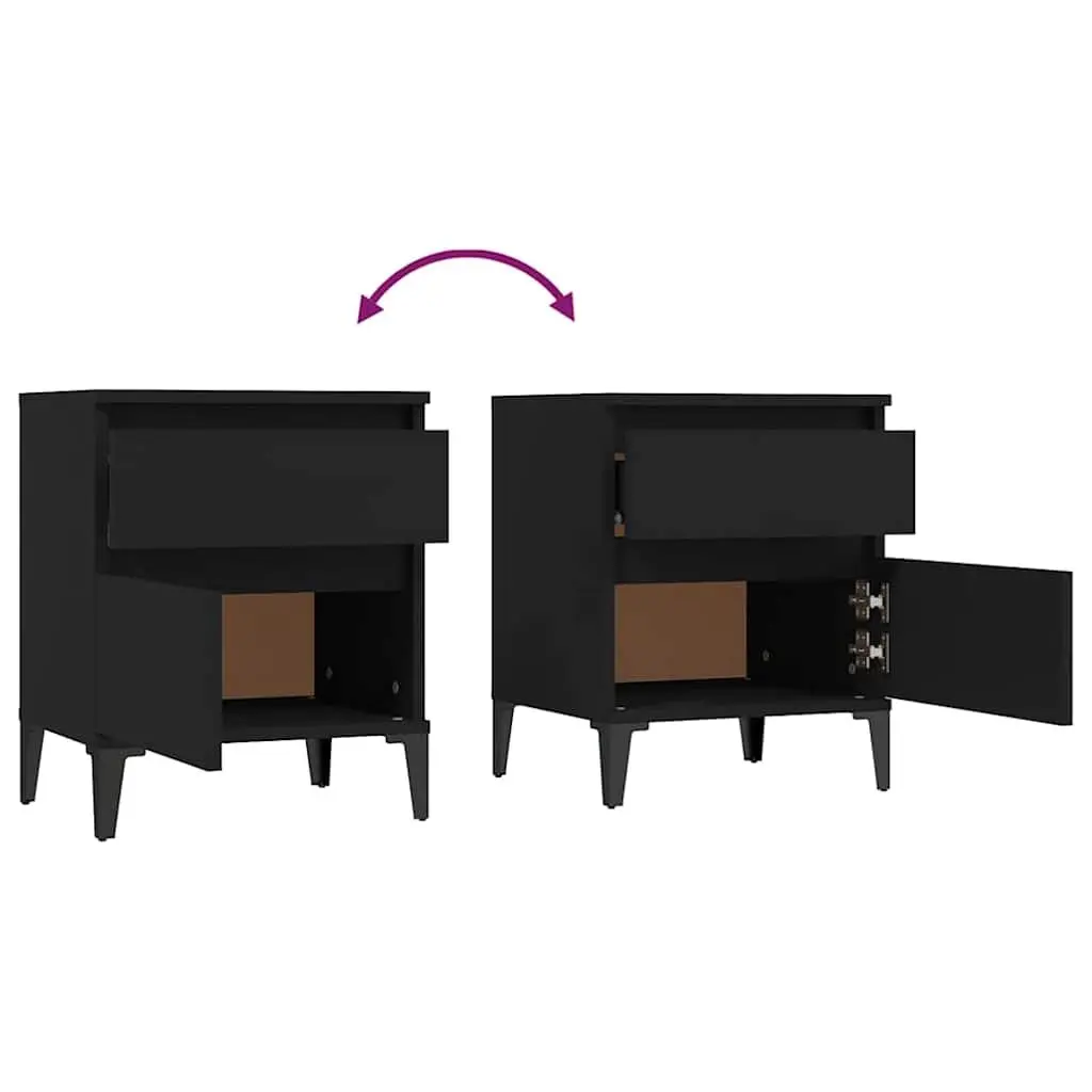 Bedside Cabinets Storage Lockers 2 pcs Black Bedroom Nightstands