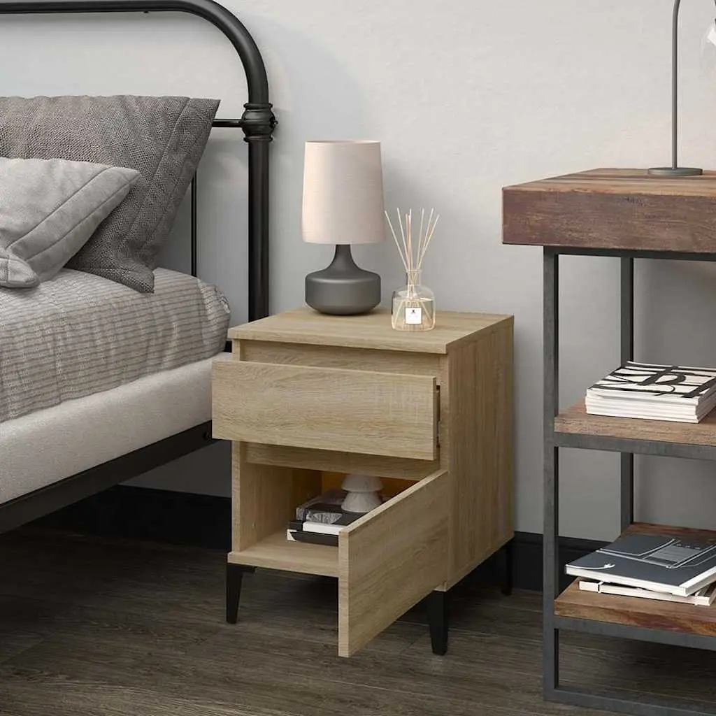 Bedside Cabinet Storage Organizer Brown Wooden Nightstand Side Table 40 x 35 x 50 cm