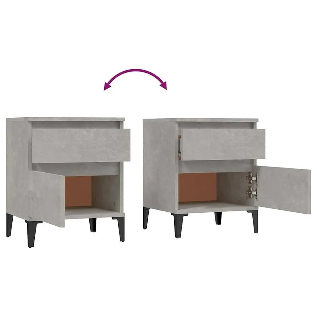 Bedside Cabinets Grey Storage Furniture Nightstand Organiser Units 2 Piece