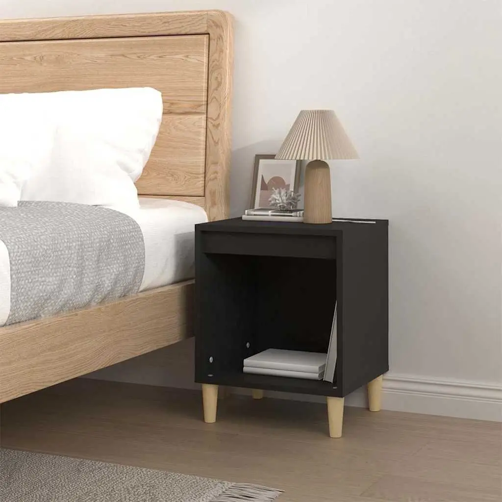 Bedside Cabinet Black Engineered Wood Nightstand Side Table Storage Furniture