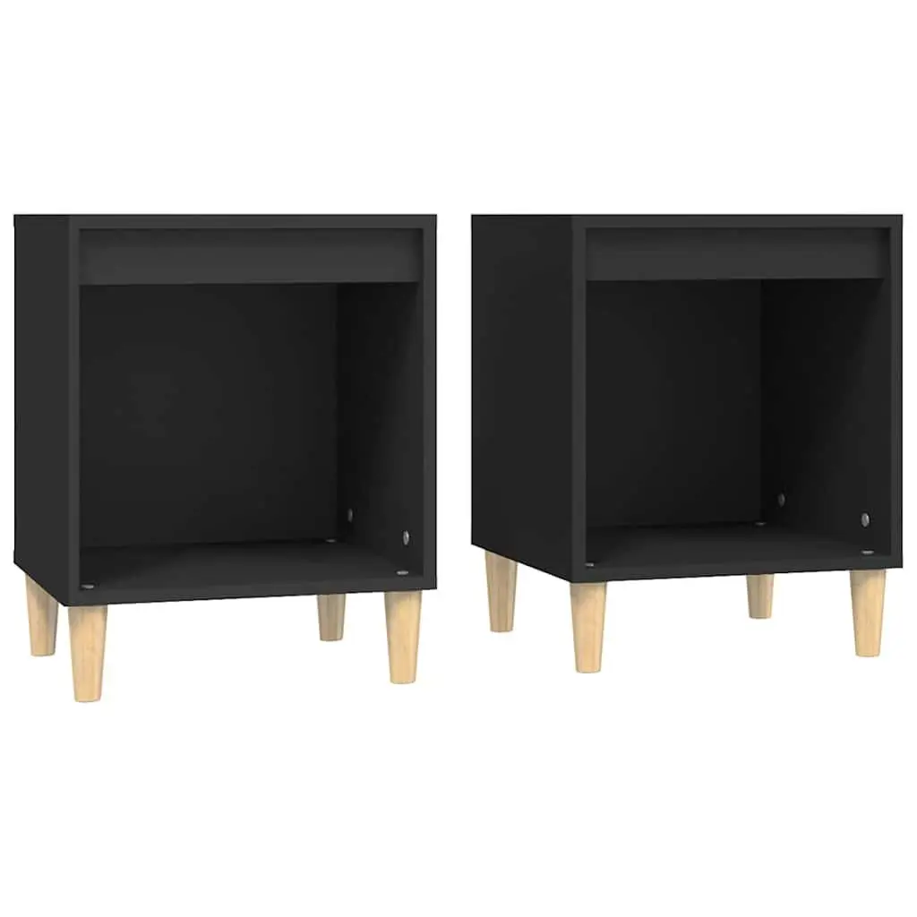 Bedside Cabinets 2 pcs Black Nightstand Storage Bedroom Side Tables 40x35x50cm