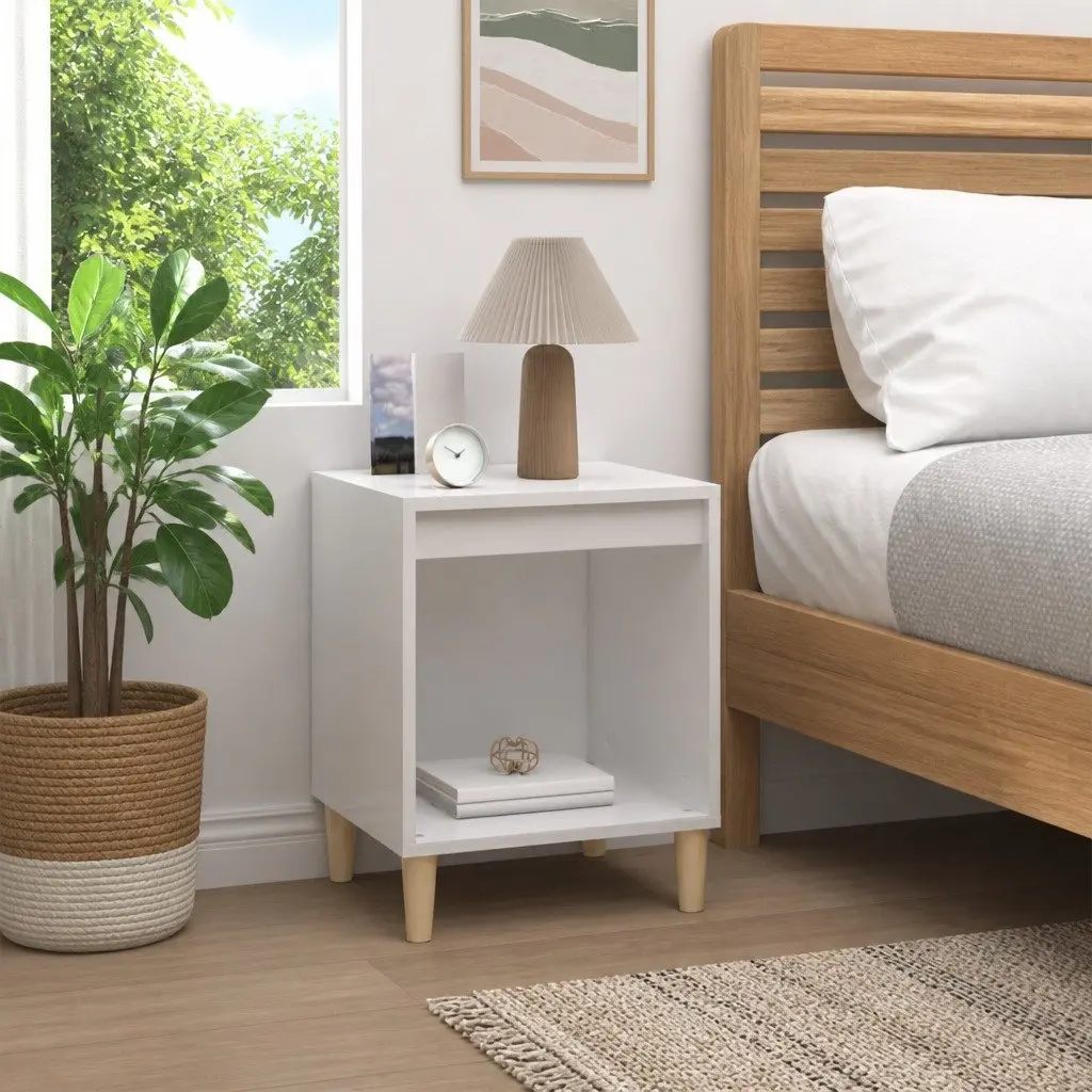 Bedside Cabinet Storage White High Gloss Engineered Wood 40 x 35 x 50 cm