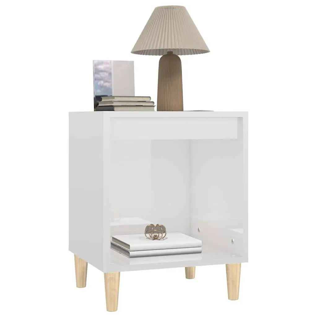 Bedside Cabinet Storage White High Gloss Engineered Wood 40 x 35 x 50 cm