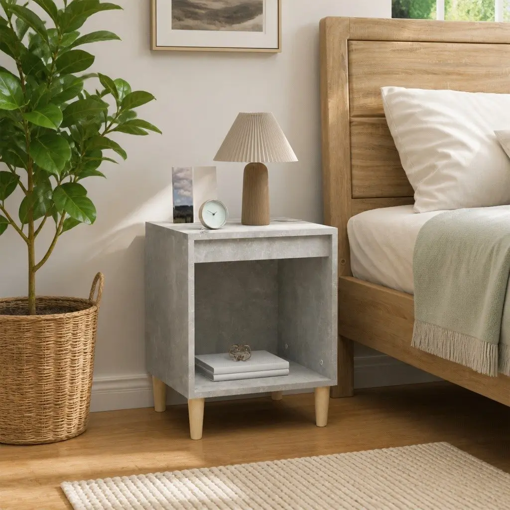 Grey Nightstand with Storage Solutions