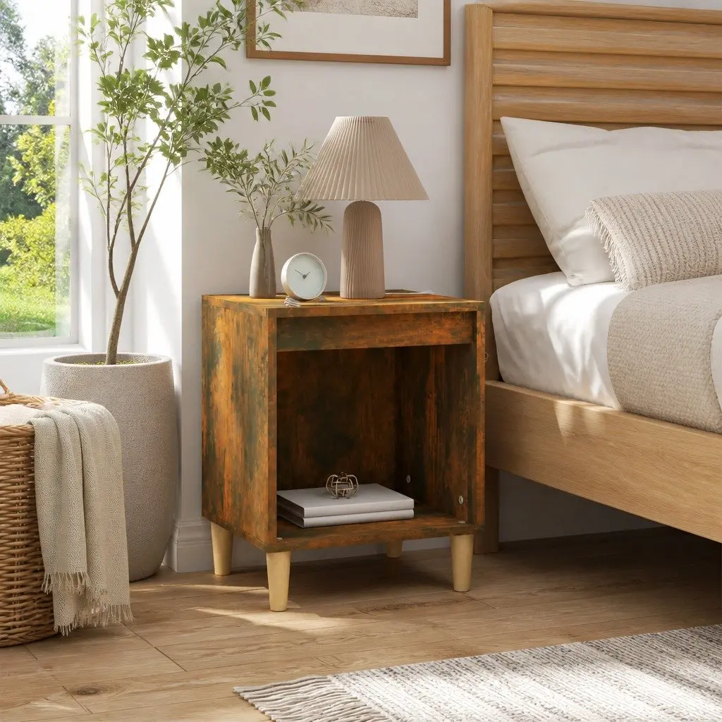 Brown Wood Bedside Cabinet with Storage Solutions