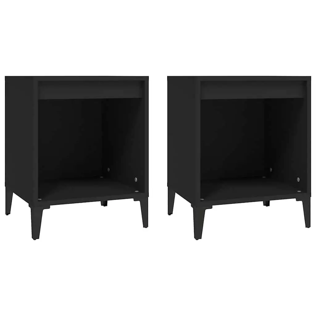 Black Bedside Cabinets Storage Organiser 40x35x50 cm Bedroom Furniture 2 Piece