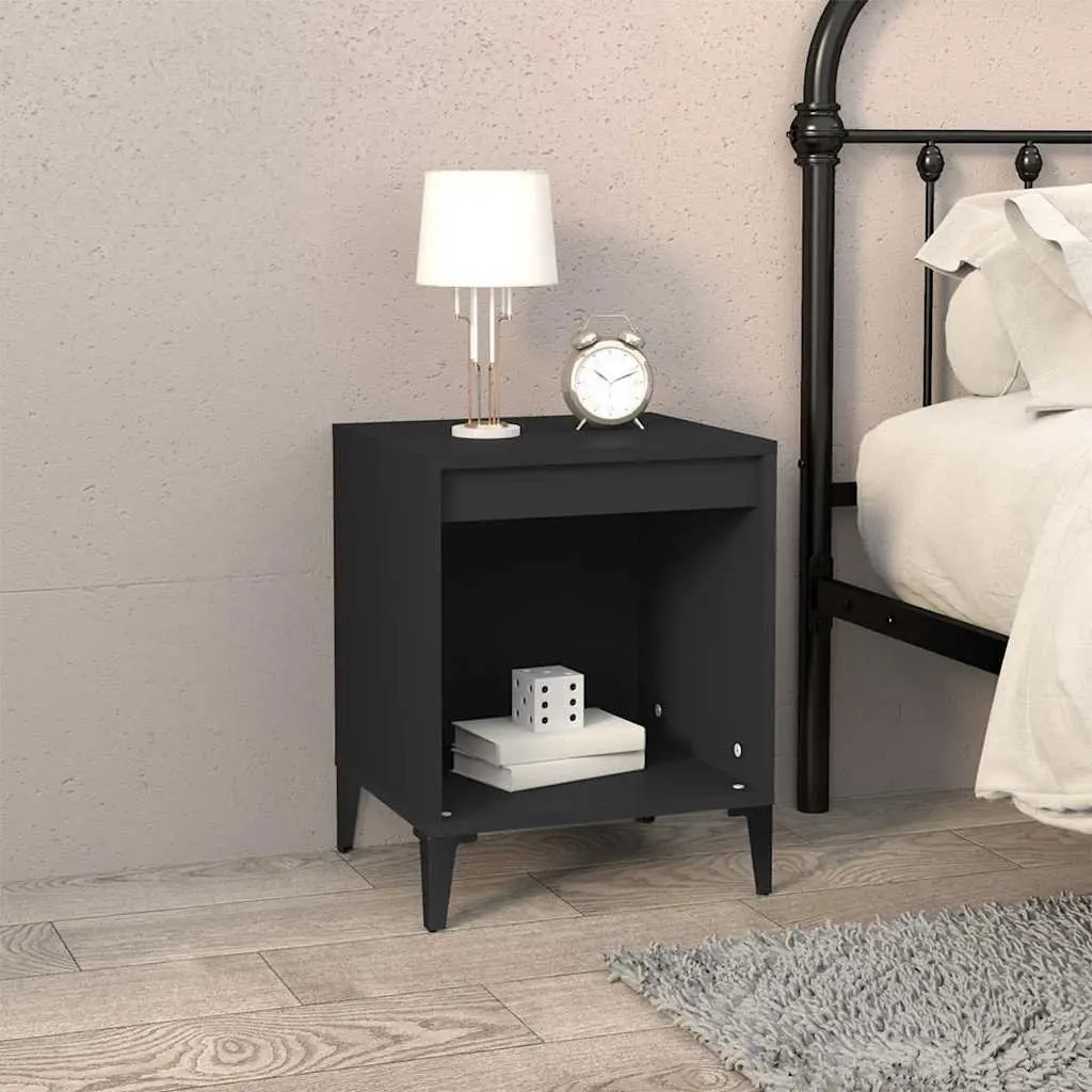 Black Bedside Cabinets Storage Organiser 40x35x50 cm Bedroom Furniture 2 Piece