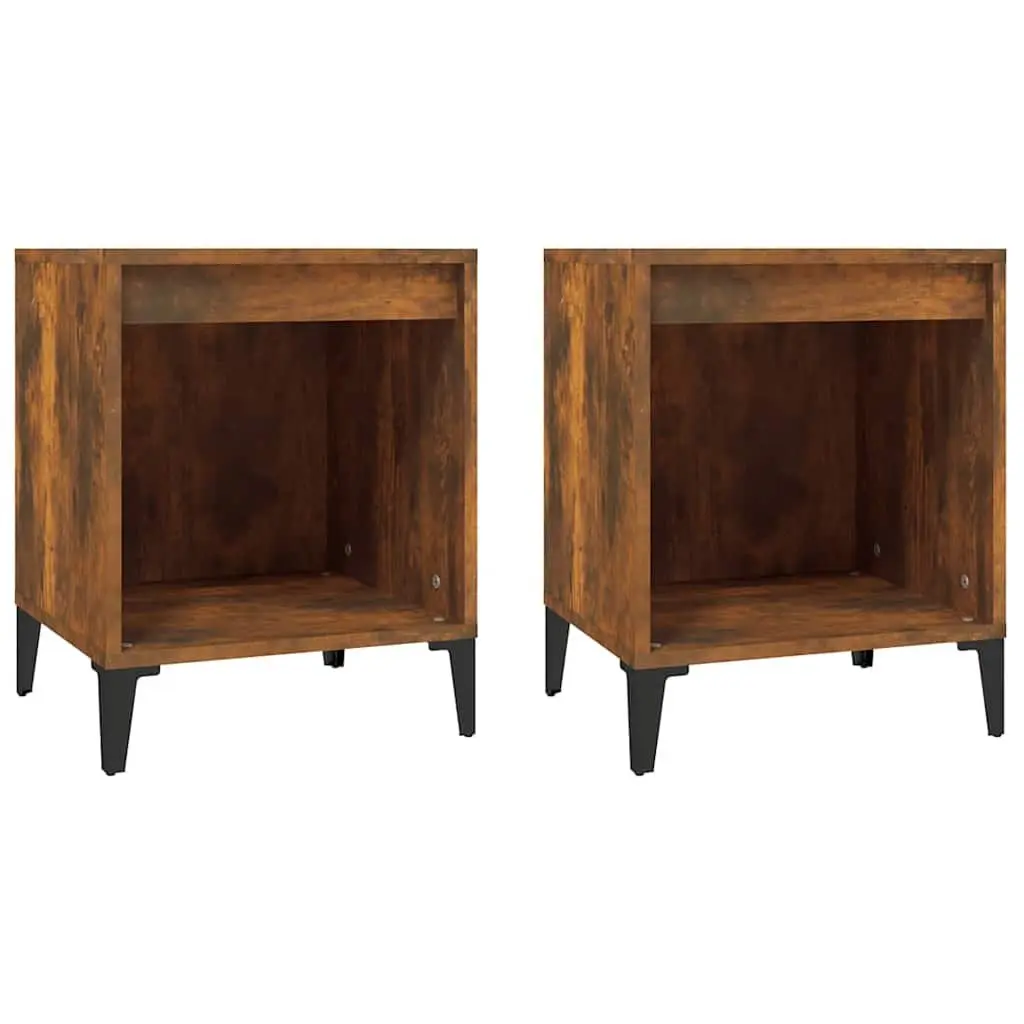 Bedside Cabinets 2 pcs Brown Smoked Oak Engineered Wood Bedroom Storage Tables