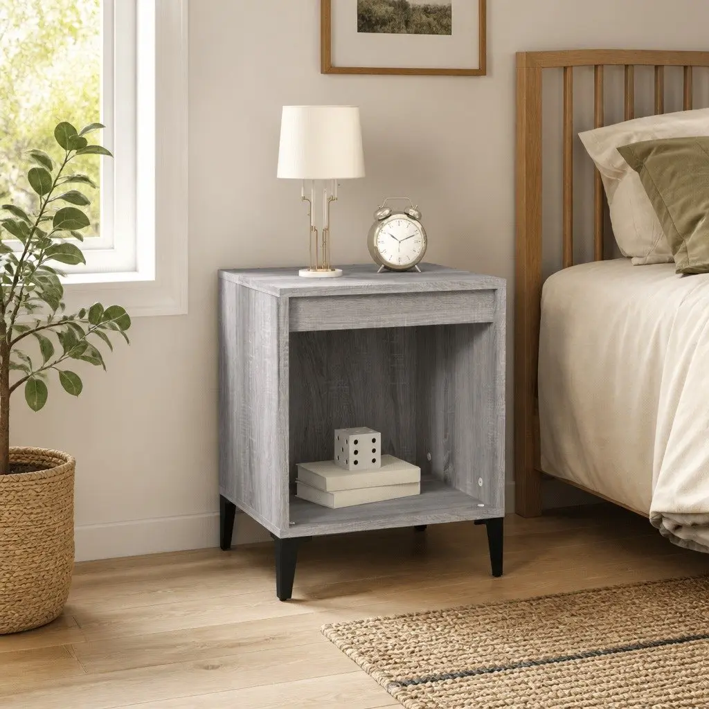 Bedside Table Storage Organiser Engineered Wood 40 x 35 x 50 cm Grey Sonoma