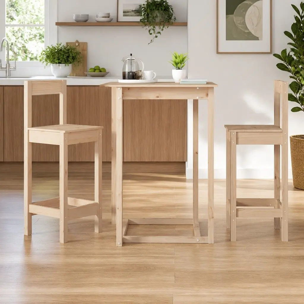Bar Stools Kitchen Dining Room Chairs Solid Wood Pine Brown Rustic 2 Piece