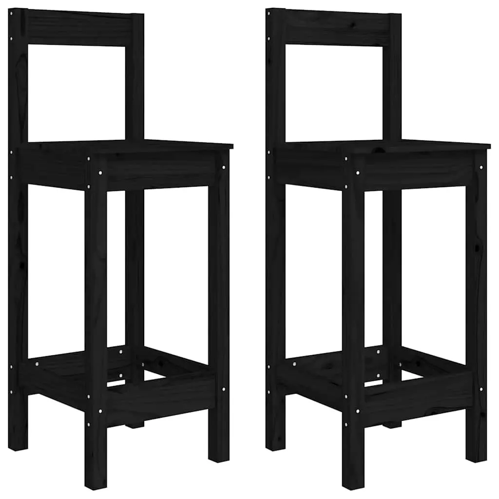 Bar Stools 2 pcs Black Kitchen Dining Chairs Solid Wood Pine Backless