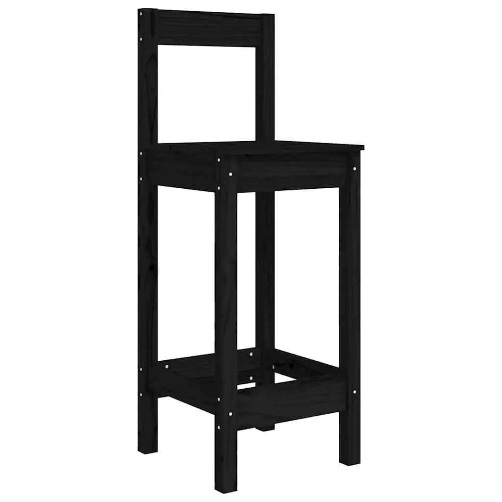 Bar Stools 2 pcs Black Kitchen Dining Chairs Solid Wood Pine Backless