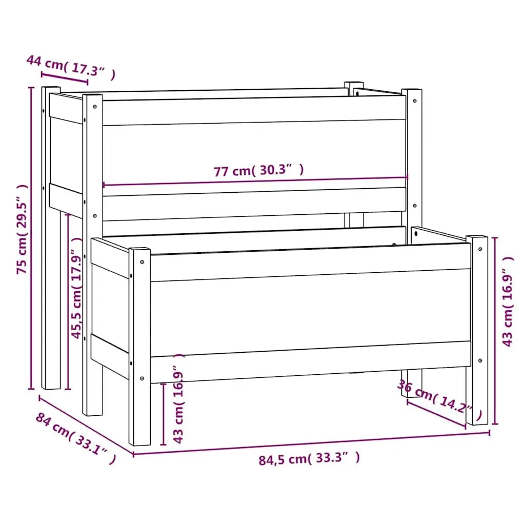 Wooden Planter 2-Tier Raised Flower Bed Box Garden Patio Balcony Brown