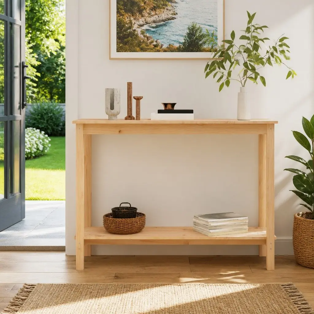 Solid Pine Wood Console Table Modern Entryway Table Brown 110x40x80 cm
