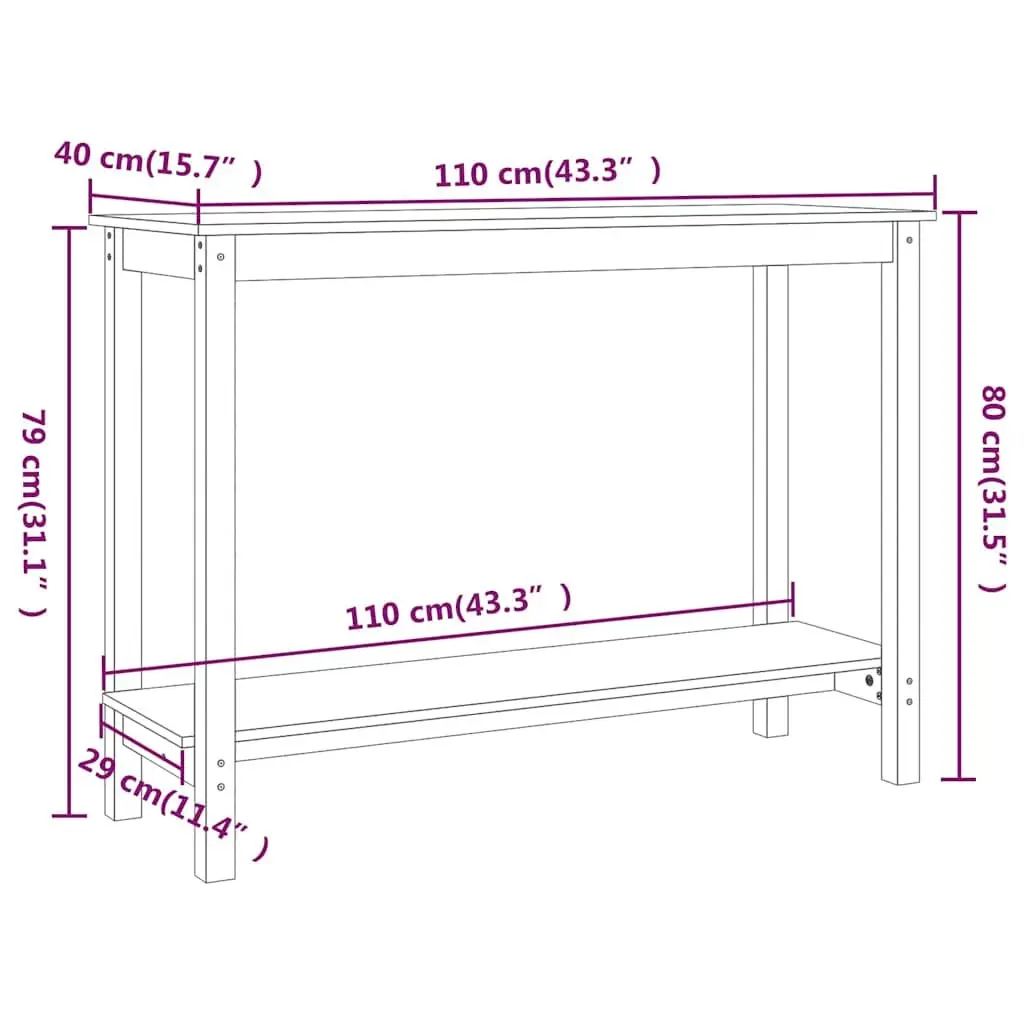 Solid Pine Wood Console Table Modern Entryway Table Brown 110x40x80 cm