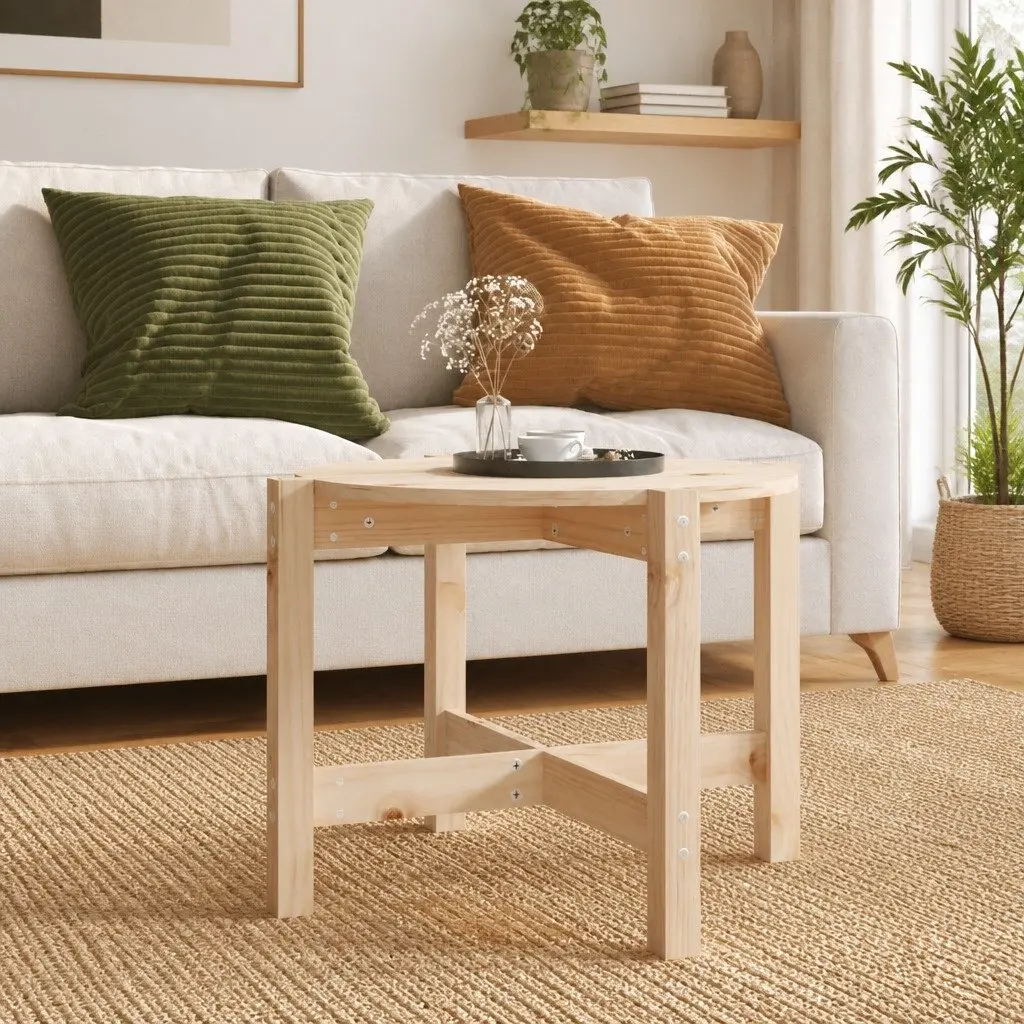 Coffee Table Solid Wood Pine Round Ø 62.5cm Living Room Accent Furniture