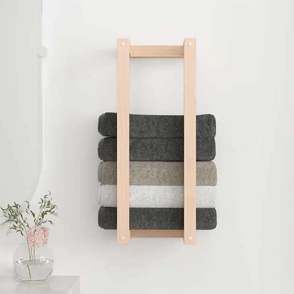 Towel Rack Wall Mounted Bathroom Storage Shelf 23x18x60 cm Solid Pine Wood Brown