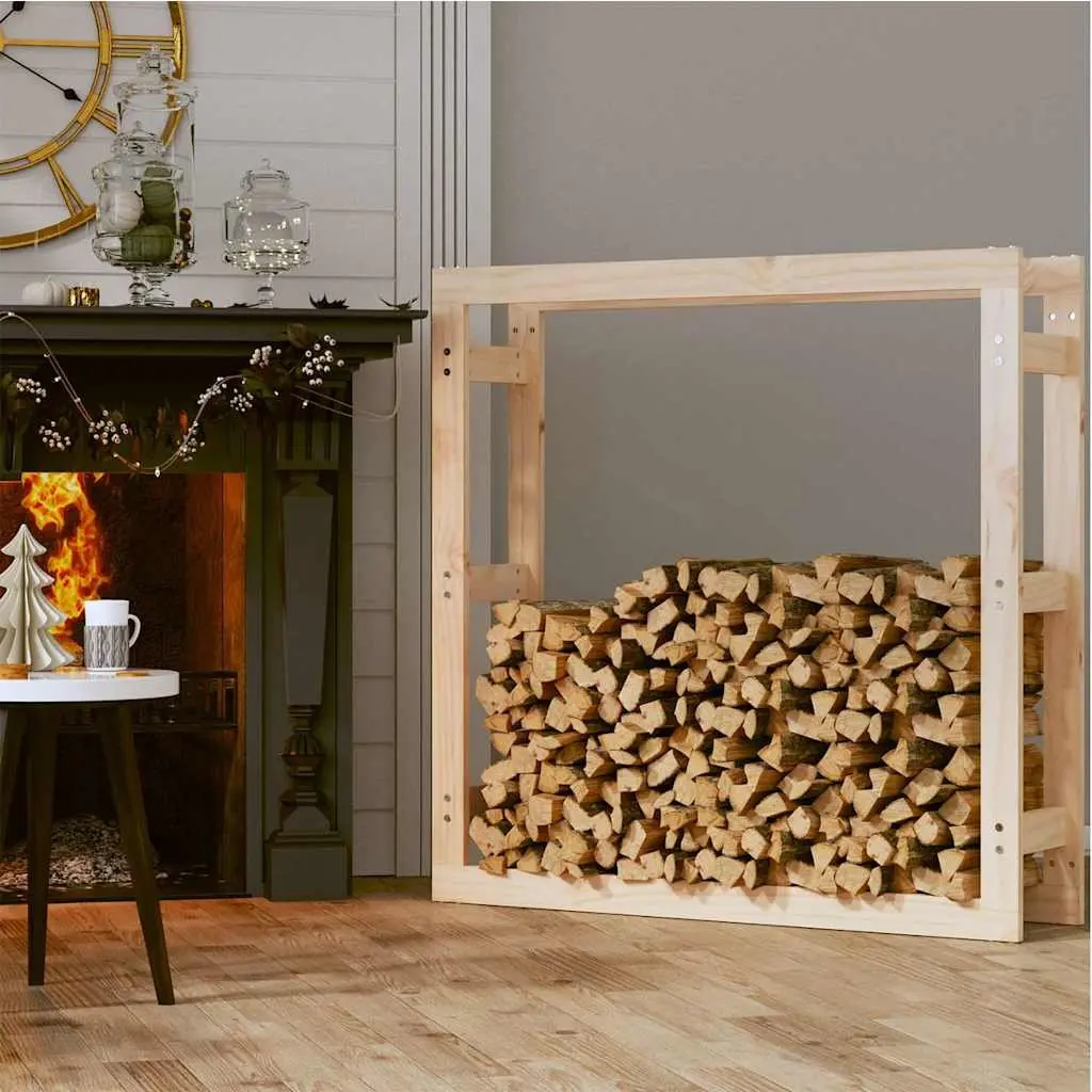 Solid Wood Firewood Rack Log Storage Stand 100x25x100cm Natural