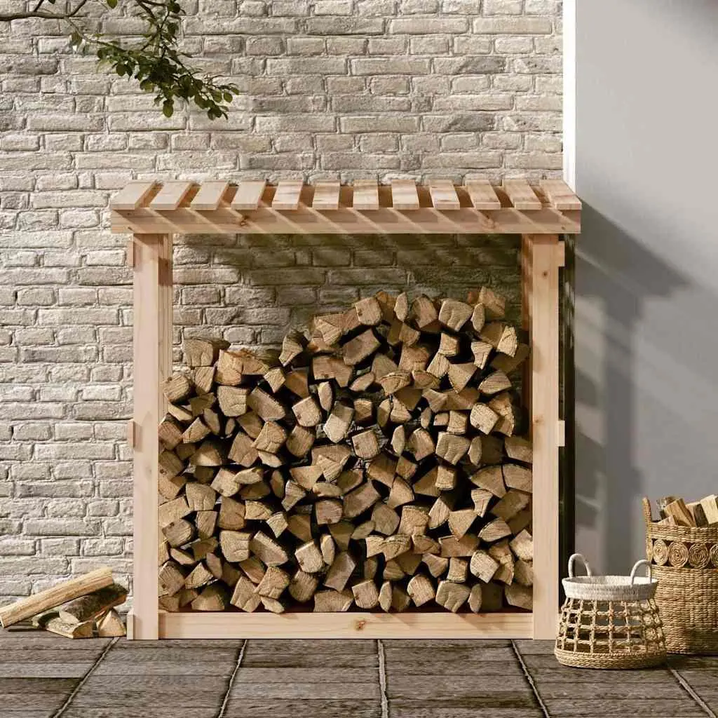 Firewood Rack Log Storage Holder Solid Pine Wood Natural 108 x 64.5 x 109 cm