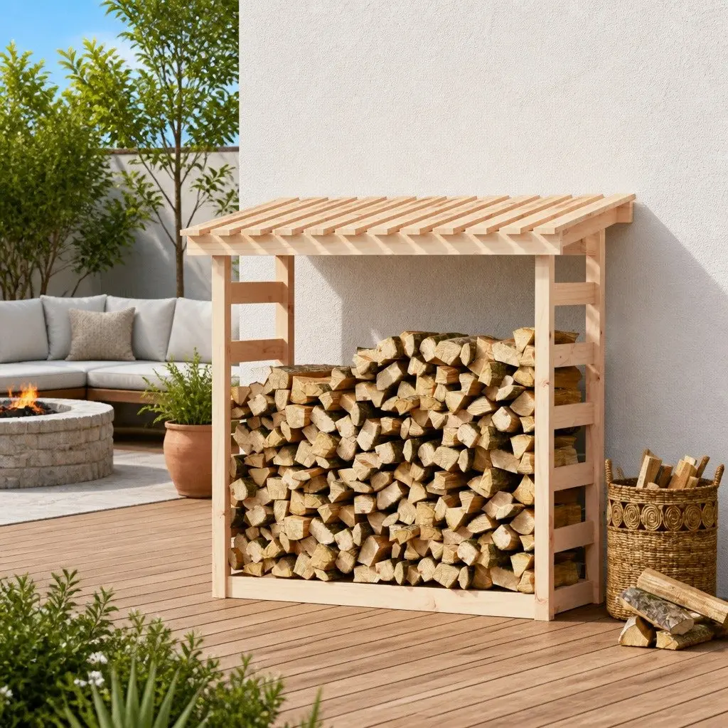 Firewood Rack Log Storage Solid Pine Wood 108x64.5x110cm Natural