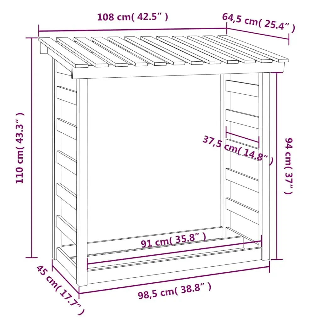 Firewood Rack Log Storage Solid Pine Wood 108x64.5x110cm Natural