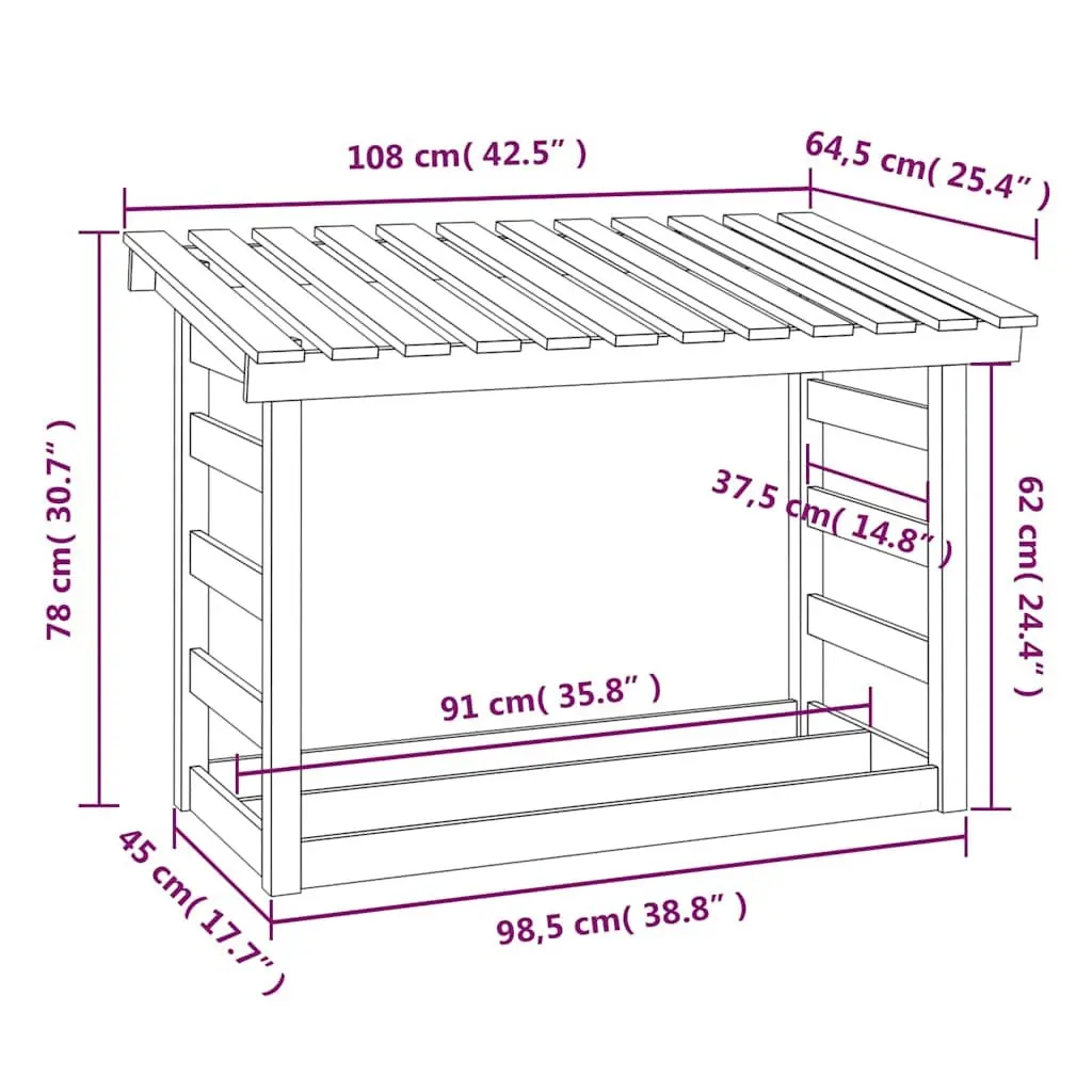 Firewood Rack Log Storage Solid Pine Wood Natural 108x64.5x78 cm