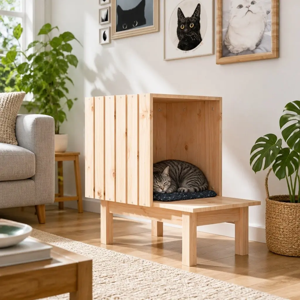Cat House Rest Sleep Shelter 60x36x60 cm Solid Pine Wood Brown