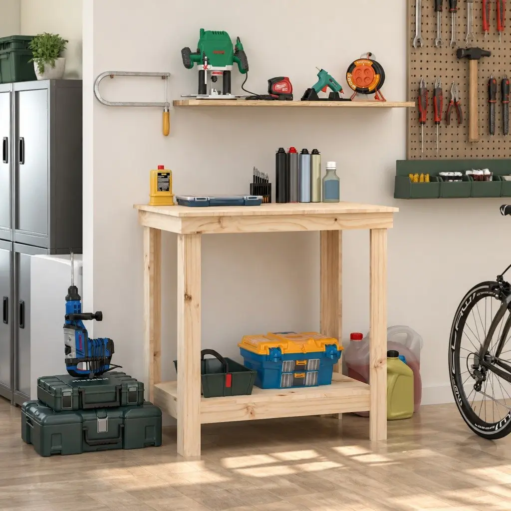 Work Bench Solid Wood Pine Storage Table 80x50x80 cm Brown