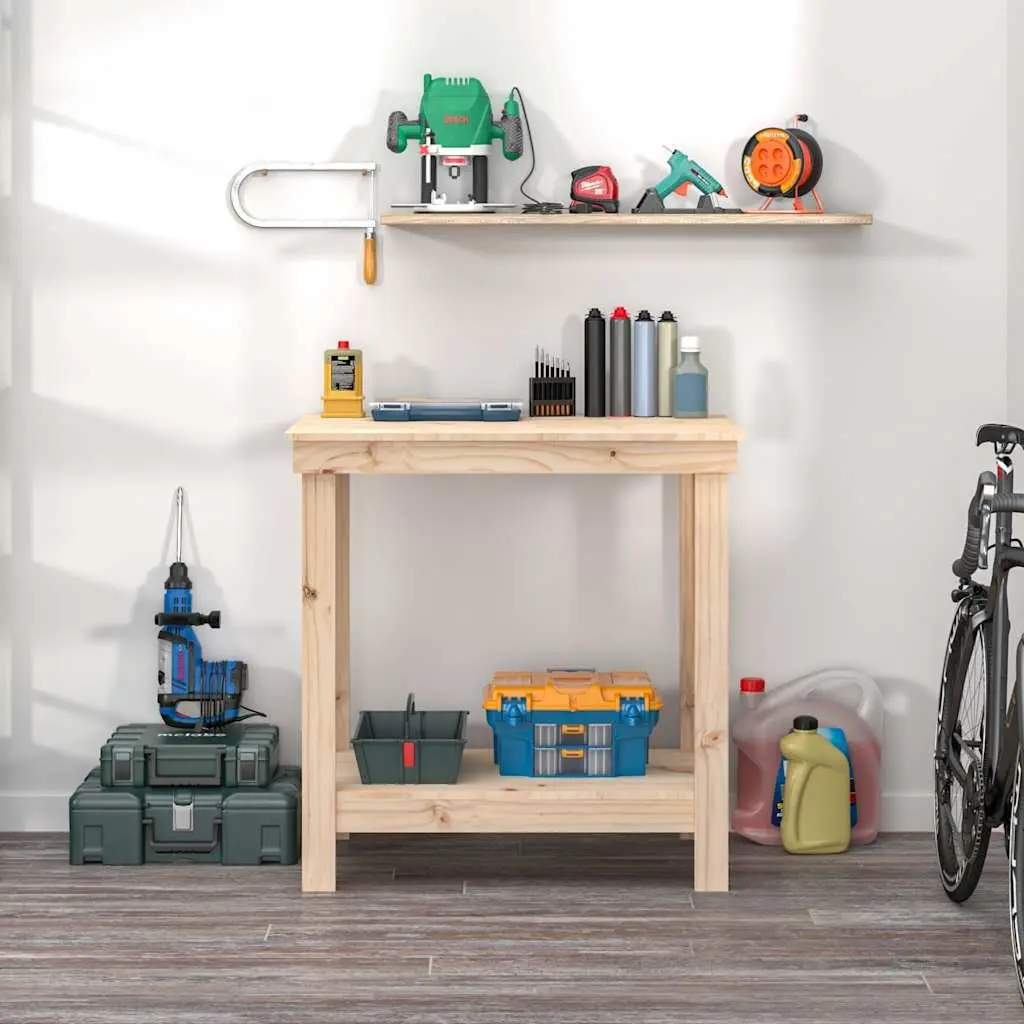 Work Bench Solid Wood Pine Storage Table 80x50x80 cm Brown