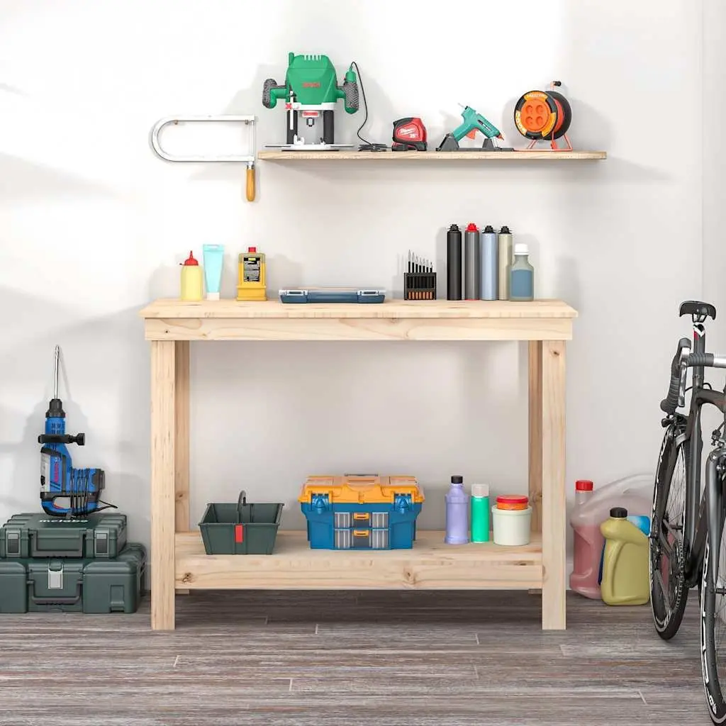Work Bench Solid Pine Wood Storage Table Garage Workshop Tool Organiser