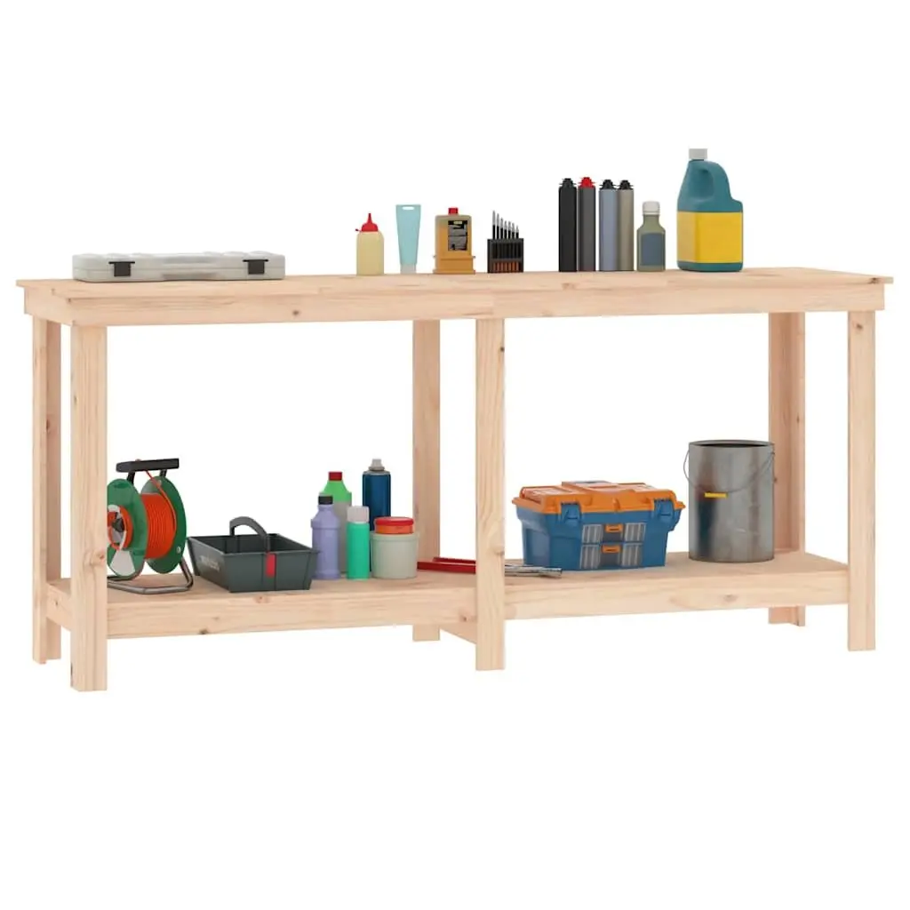 Work Bench Solid Wood Pine Storage Shelves 180x50x80 cm Brown