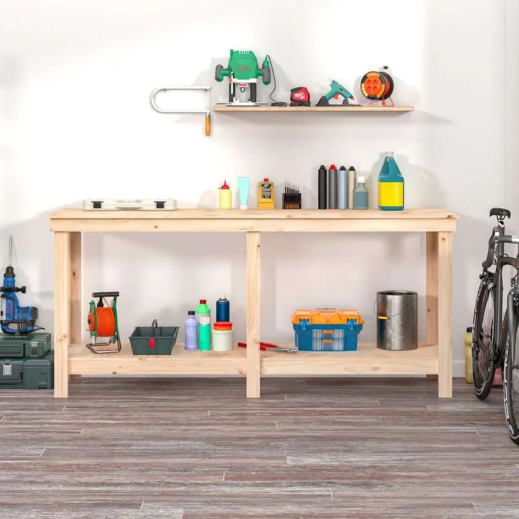 Work Bench Solid Wood Pine Storage Shelves 180x50x80 cm Brown