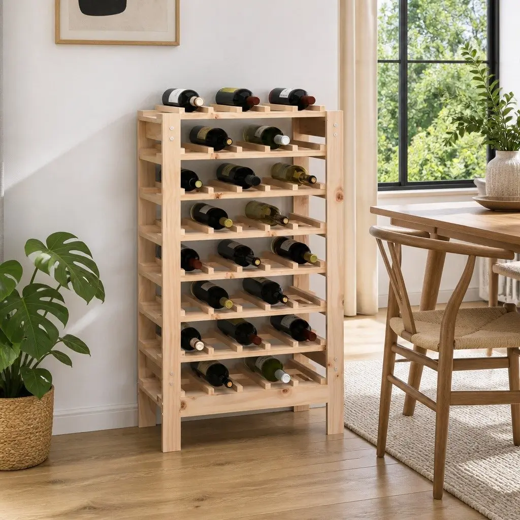 Wooden Wine Rack Bottle Storage Display Stand 61.5x30x107.5 cm Brown