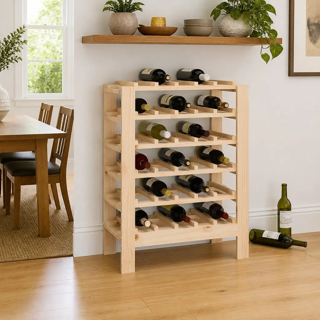 Wine Rack with Solid Pine Build 61.5x30x82 cm