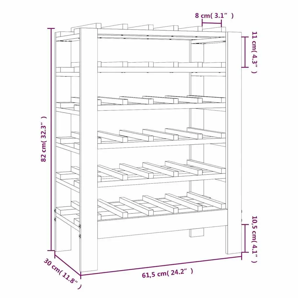 Solid Pine Wood Wine Rack for Displaying and Storing Brown 61.5x30x82 cm