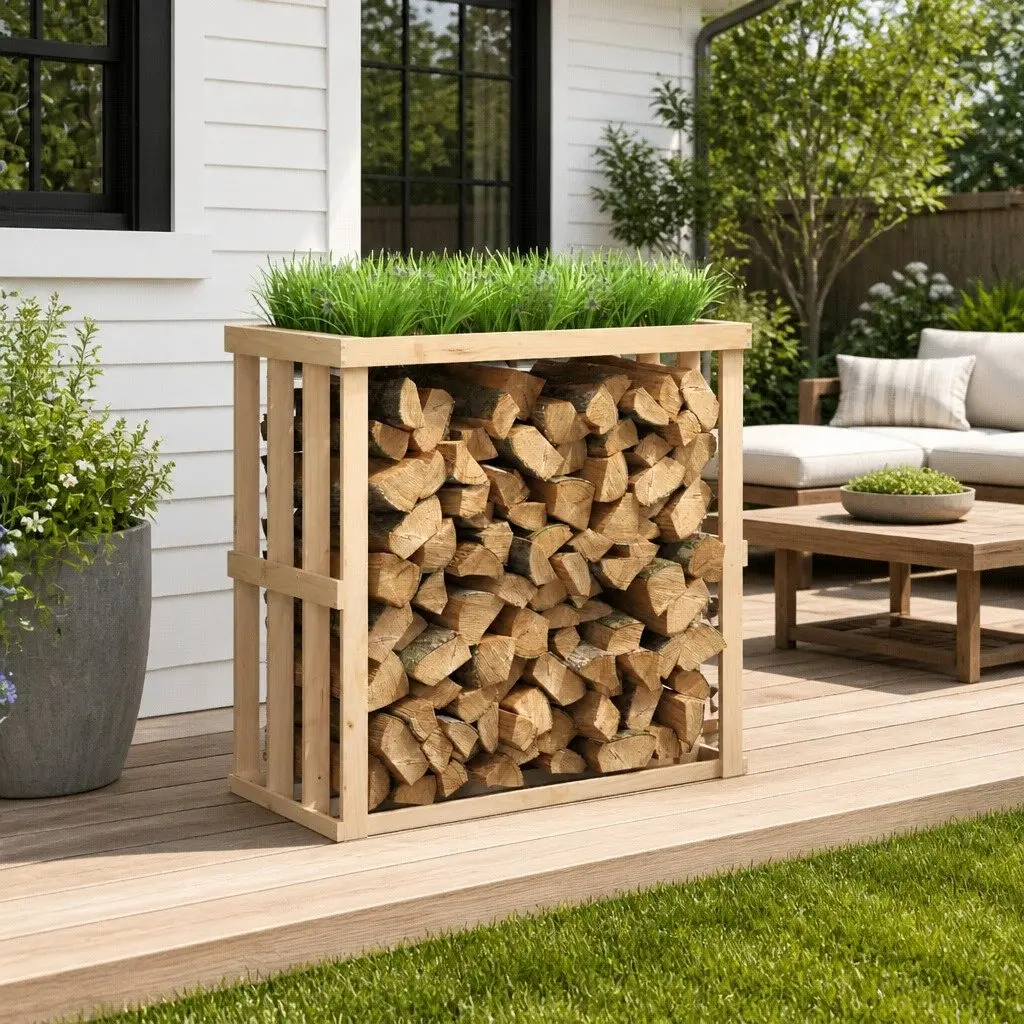 Log Holder Firewood Rack Outdoor Storage Stand Solid Pine Wood Brown
