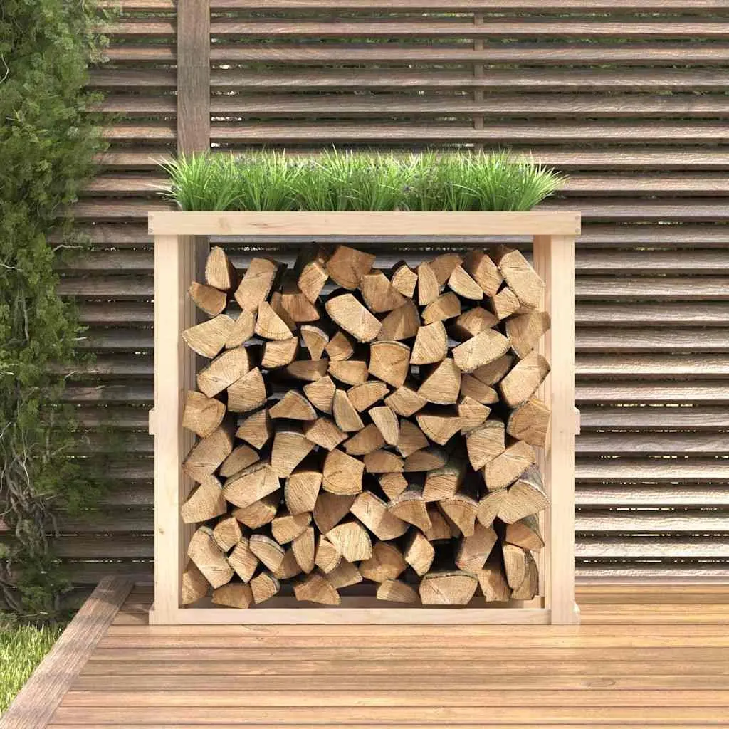 Log Holder Firewood Rack Outdoor Storage Stand Solid Pine Wood Brown