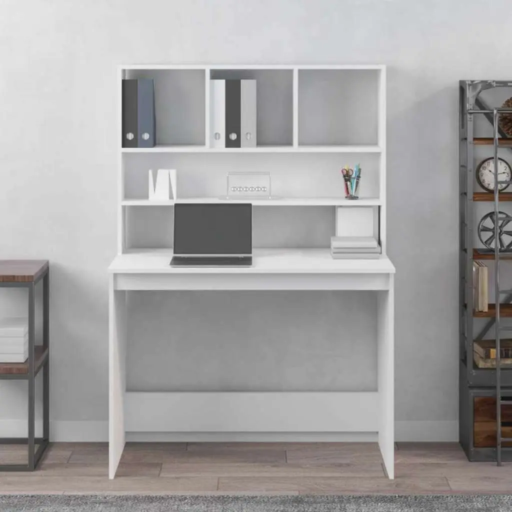 Desk with Shelves Storage Office Study Computer Workstation 102x45x148cm White