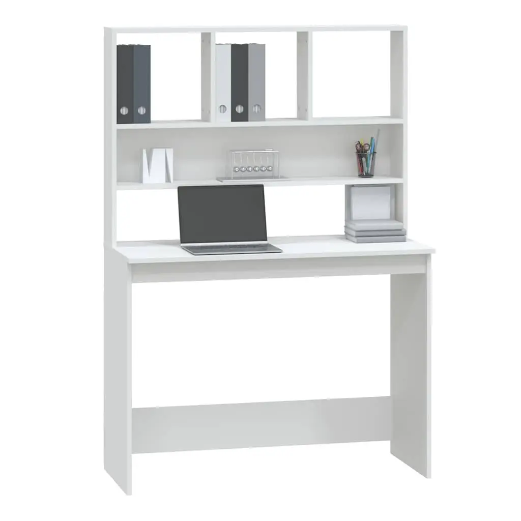 Desk with Shelves Storage Office Study Computer Workstation 102x45x148cm White