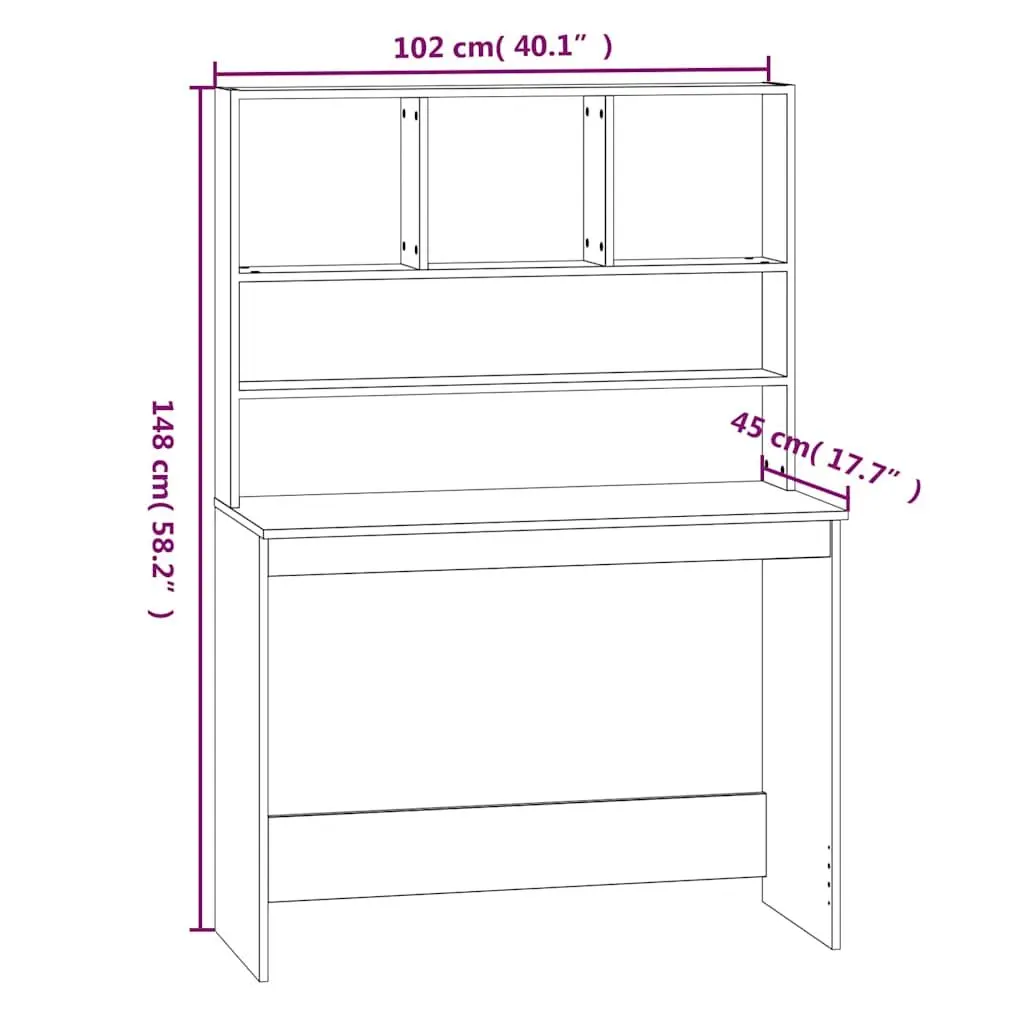Desk with Shelves Storage Office Study Computer Workstation 102x45x148cm White