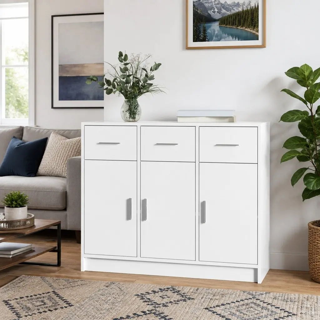 Sideboard Storage Cabinet 91x28x75cm White Engineered Wood Buffet Furniture