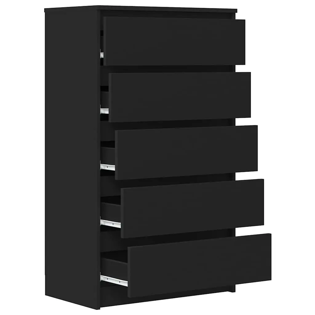 Drawer Cabinet Black Storage Chest 5 Drawers Engineered Wood Furniture