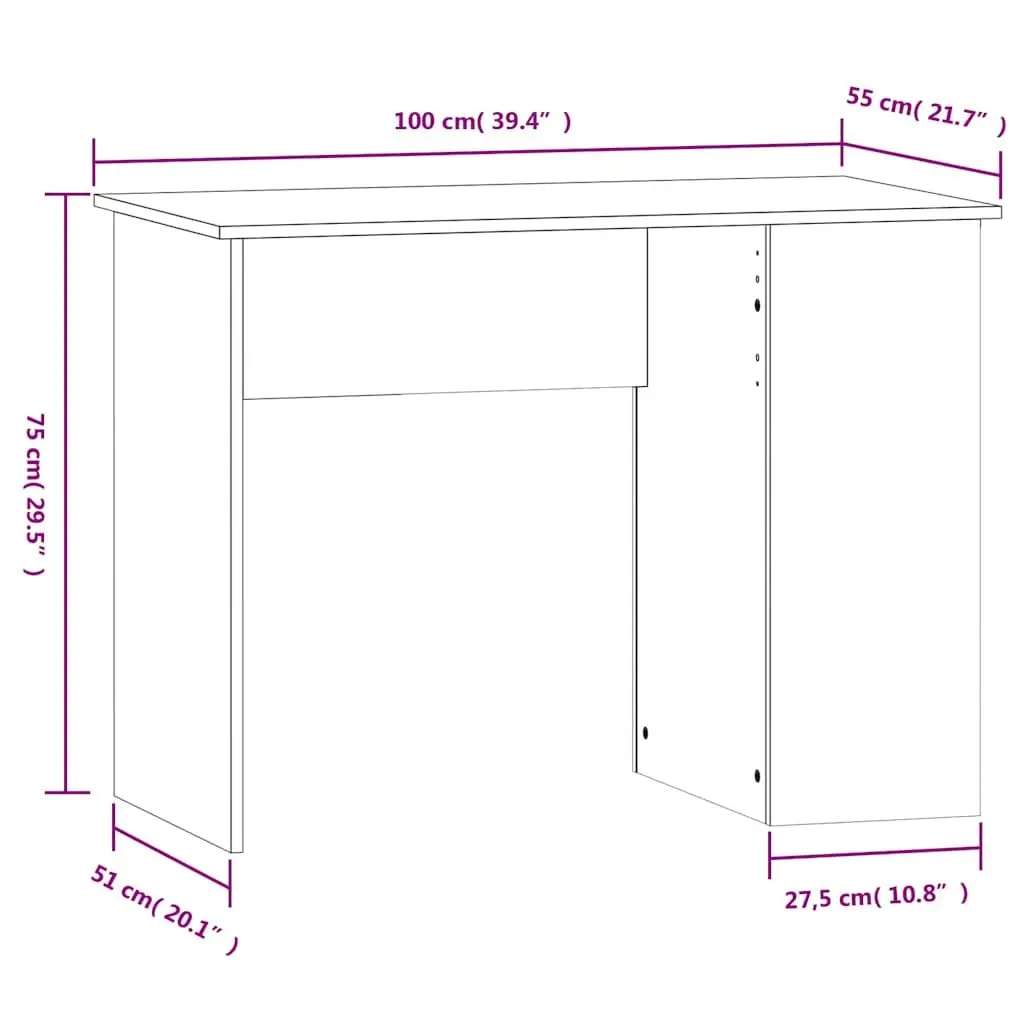 Office Desk Computer Workstation 100x55x75cm White with Storage Shelves